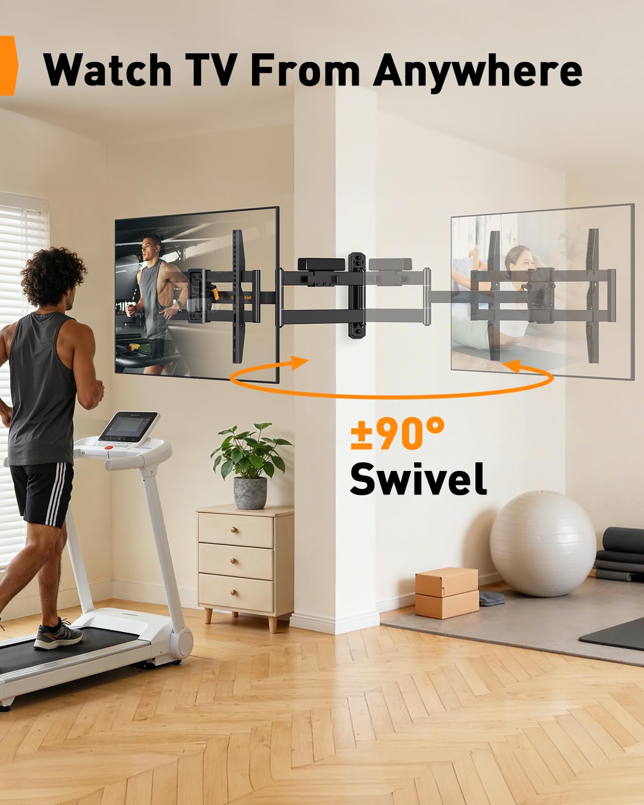Perlegear Corner TV Wall Mount Long Arm TV Mount Bracket for 37-75 Inch TVs-Full Motion Wall Mount with 32.37” Extension & Swivel Articulating Arm & Tilt, MAX VESA 600x400mm, Holds up to 100 lbs
