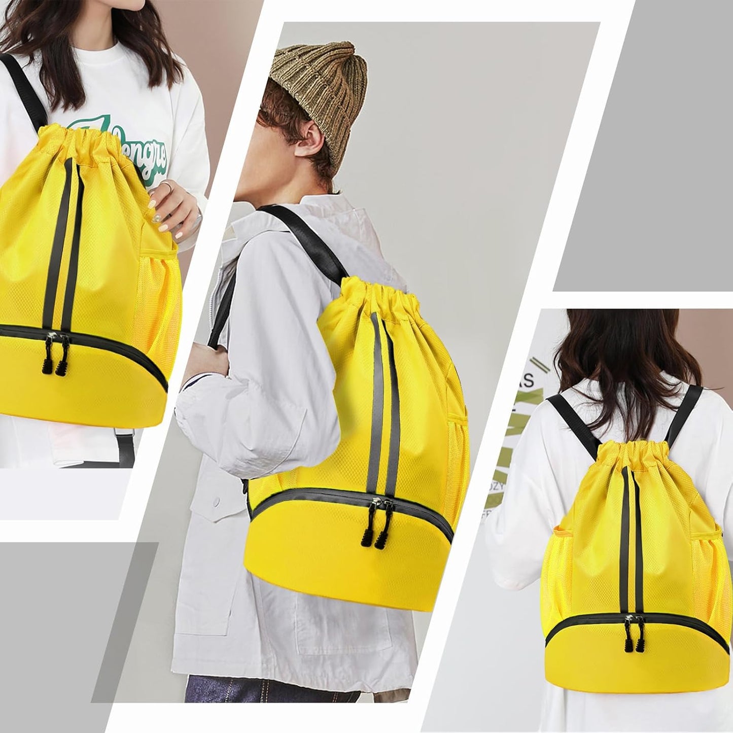 Hoedia Sports-Kordelzugrucksack – Schwimm-Turnbeutel mit Schuhfach und wasserdichter Tasche für Damen und Herren