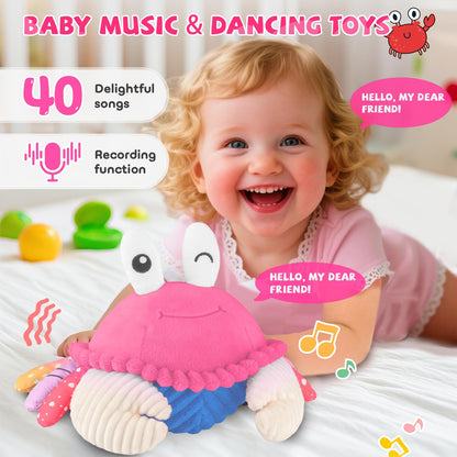 Babyspielzeug 6-12 Monate, Musikalisches Krabbelkrebs Plüschtier - 40 Lieder & Aufnahmefunktion, Tanzendes Laufendes Hüpfendes Bauchzeit Spielzeug, Sensorisches Spielzeug für Kleinkinder 1-3, Geburtstagsgeschenke für Säuglinge