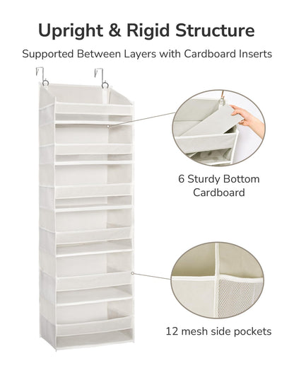 ULG Over The Door Organizer with 6 Large Pockets 12 Side Pockets, 50lbs Weight Capacity Door Hanging Organizer for Bedroom, Bathroom, Pantry, Nursery Storage, Beige