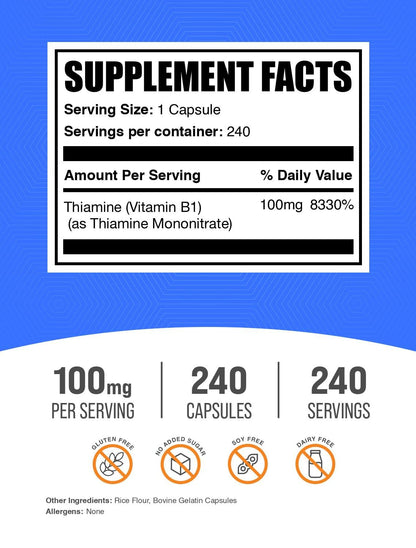 BulkSupplements.com Thiamine Mononitrate Powder - Vitamin B1 Powder, Thiamine B1 Supplement - B1 Vitamins, Gluten Free, 125mg per Serving, 5kg (11 lbs) (Pack of 5)