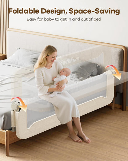 Foldable Bed Rail for Toddlers, 71in Reinforced Carbon Steel Frame&Connectors, Breathable Cationic Fabric - Safety Toddler Bed Rails for Queen, King, Twin, Full, No-Tool Setup.