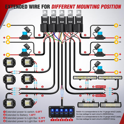 Nilight - NI -WA 06 LED Light Bar Wiring Harness Kit - 2 Leads 12V On Off Switch Power Relay Blade Fuse for Off Road Lights LED Work Light, 2 Years Warranty