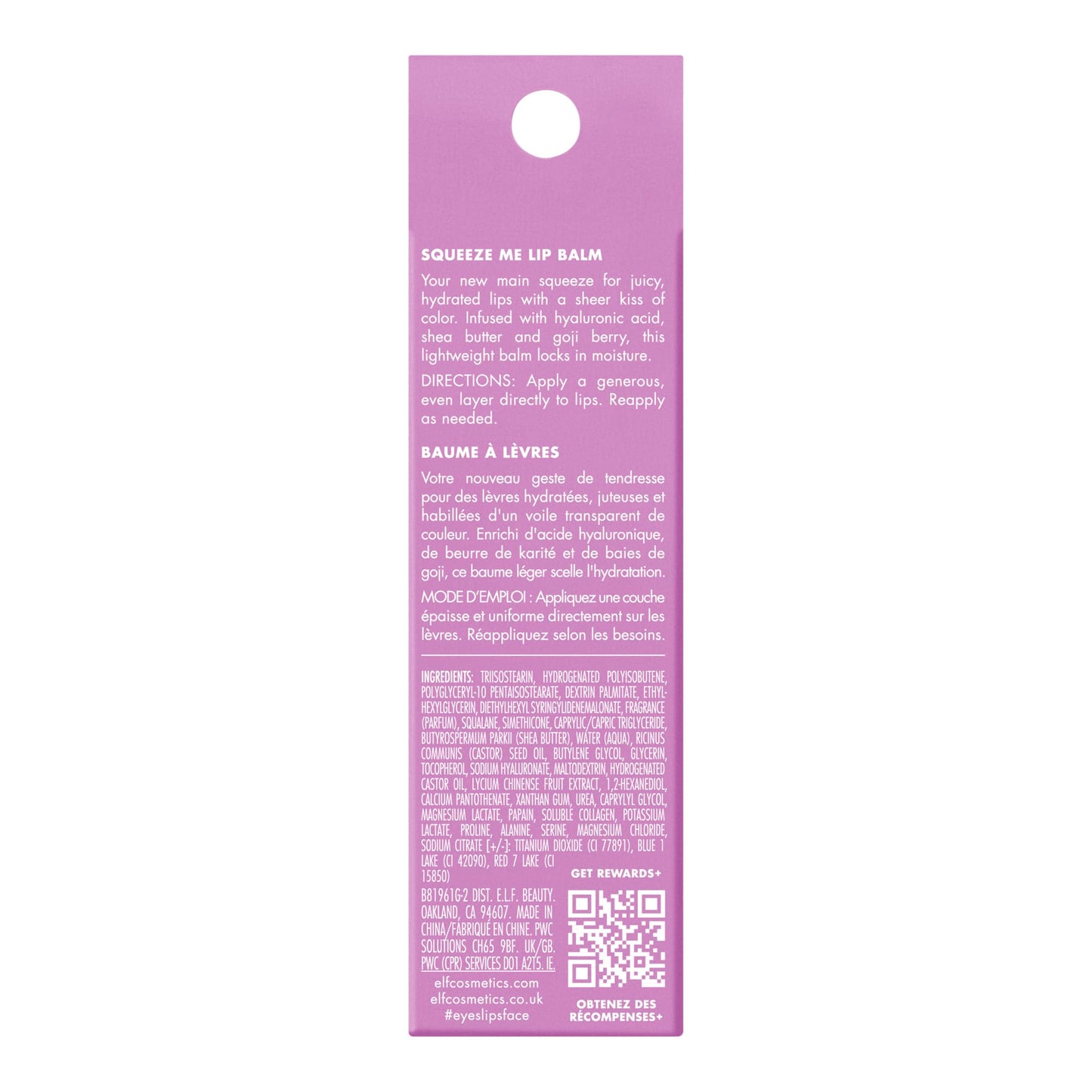 e.l.f. Squeeze Me Lippenbalsam, feuchtigkeitsspendender Lippenbalsam für einen transparenten Farbhauch, angereichert mit Hyaluronsäure, vegan & tierversuchsfrei, Erdbeere
