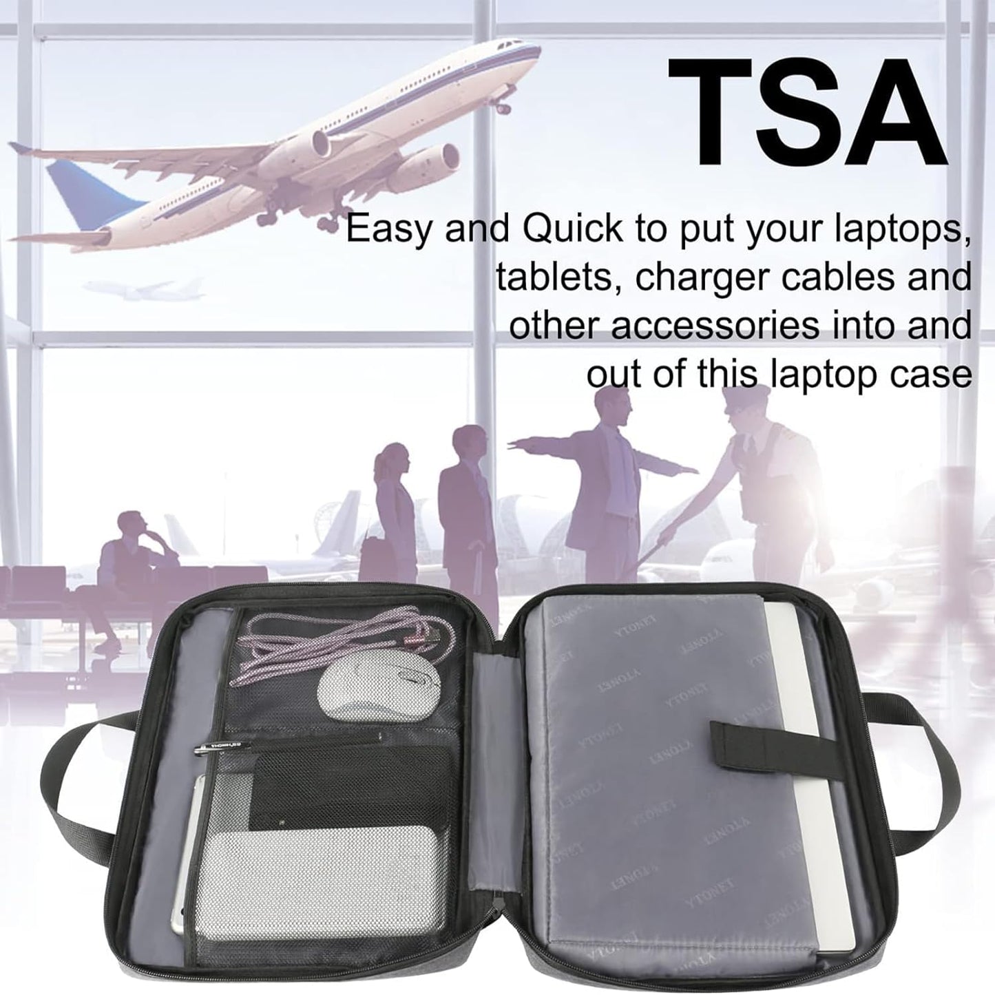 Funda para portátil Ytonet, bolsa para portátil TSA de 15.6 pulgadas, funda para portátil resistente al agua, bolsa de transporte para ordenador compatible con portátiles Lenovo, HP, Dell, Asus, regalos para hombres y mujeres, gris