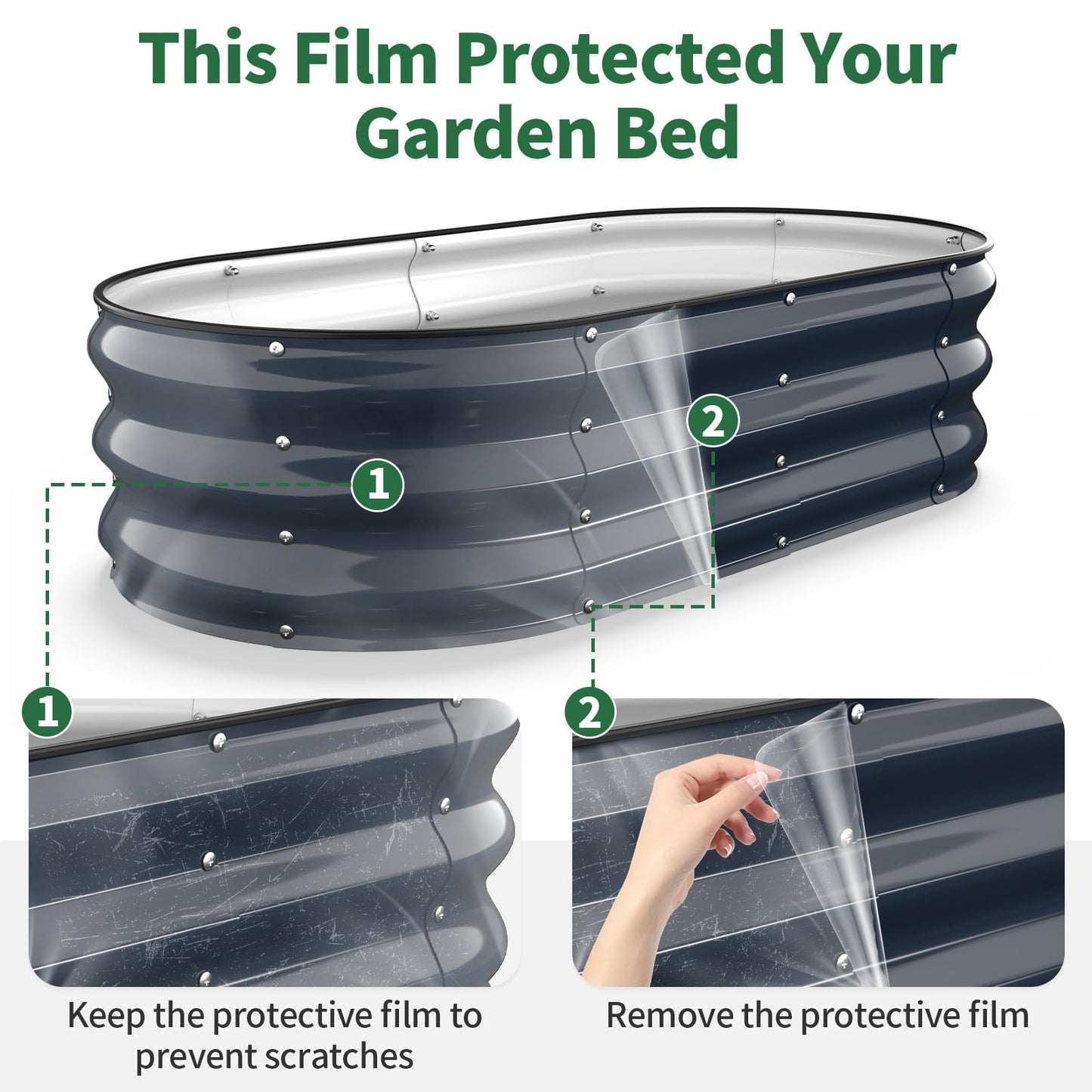 Kesfitt Raised Garden Bed, 5x2x1 FT Galvanized Steel Metal Raised Garden Bed, Oval Open-Bottom Design, 12-Inch Deep for Outdoor Vegetable & Herb Gardening, Fruit Green