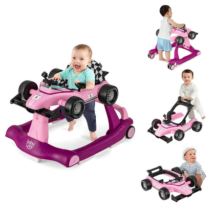 BABY JOY 4-in-1 Baby Walker, Foldable Activity Walker with Adjustable Height & Speed, Music, Lights, Anti-Rollover, Toddler Push Walker, Baby Walker with Wheels for Boys Girls 6-18 Months (Pink)