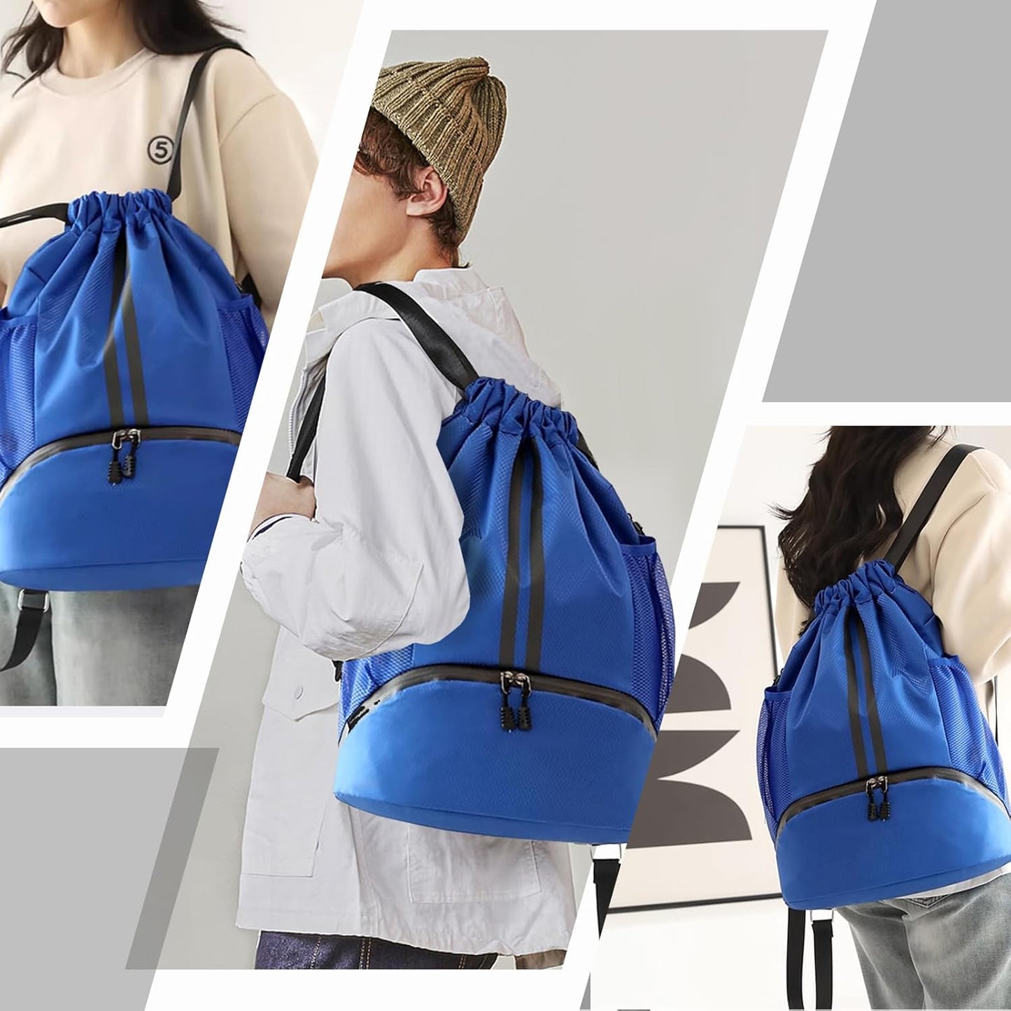 Hoedia Sports-Kordelzugrucksack – Schwimm-Turnbeutel mit Schuhfach und wasserdichter Tasche für Damen und Herren