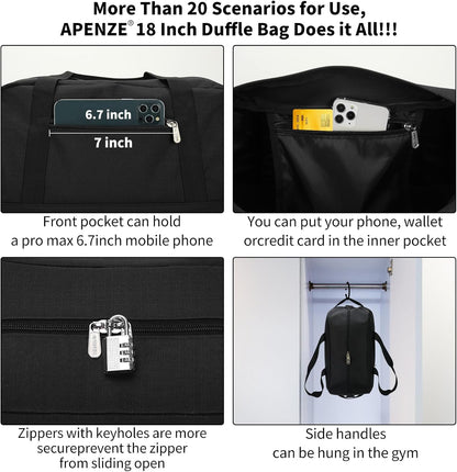 Kleine Sporttasche 18 Zoll Handgepäck Reisetasche für Wochenendtrips Sport-Schwarz