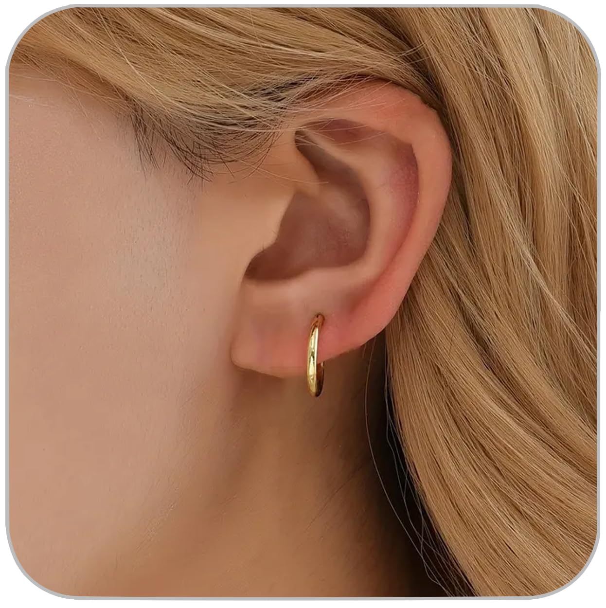 1 Pair 6mm Small Hoop Earrings for Women, Dainty 14K Gold Plated Huggie Hoop Earrings Hypoallergenic Lightweight Cartilage Earrings Set for Multiple Piercings for Sensitive (Gold/1.6mm)