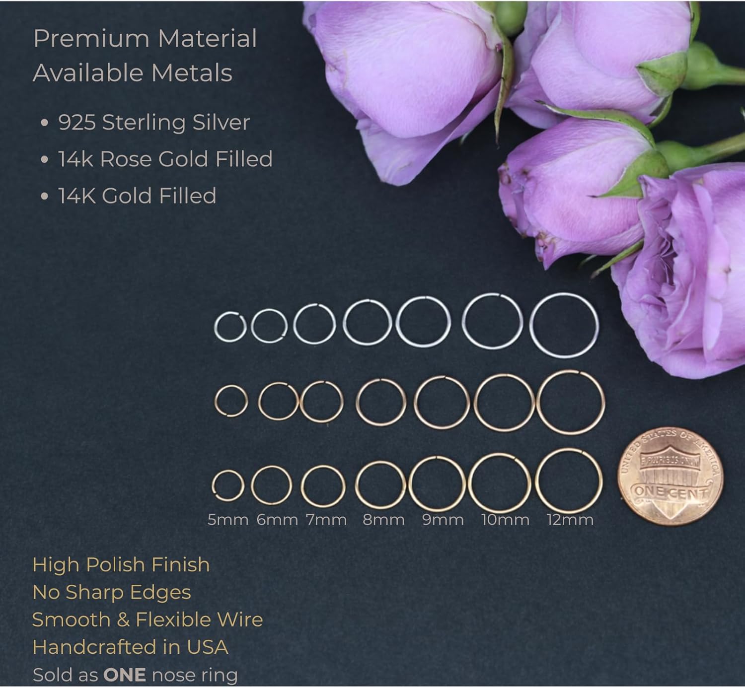 LUCKYJEWUS Small Thin Gold or Sterling Silver Nose Ring Hoop for Women, Tiny Nose Piercing jewelry