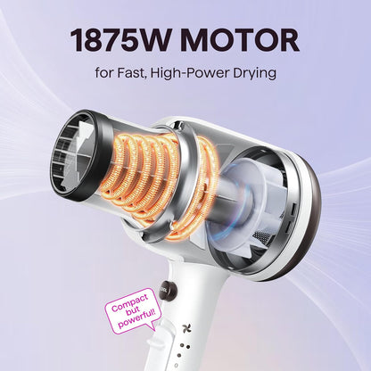 Wavytalk Ionen-Haartrockner mit Diffusor und Zentrierdüse, leichter leiser Föhn, leistungsstarker 1875-Watt-Motor für geschmeidiges und schnelles Trocknen der Haare, Rosenpink