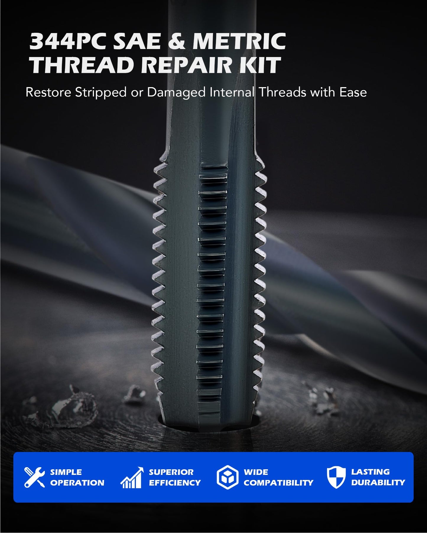 Orion Motor Tech 172pc Thread Repair Kit, Metric Thread Restorer Kit with HSS Drill Bits Taps Inserts Breakoff Installation Tools, Auto Rethreading Restorer Tool Kit in M5 M6 M8 M10 M12 Sizes