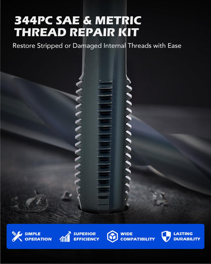Orion Motor Tech 172pc Thread Repair Kit, Metric Thread Restorer Kit with HSS Drill Bits Taps Inserts Breakoff Installation Tools, Auto Rethreading Restorer Tool Kit in M5 M6 M8 M10 M12 Sizes