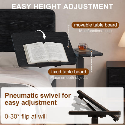 Solid Wood Overbed Bedside Table with Wheels, Tilting Adjustable Hospital Bed Table Over The Bed, Medical Mobile Laptop Stand, Rolling Standing Desk for Hospital and Home Use(Walnut)