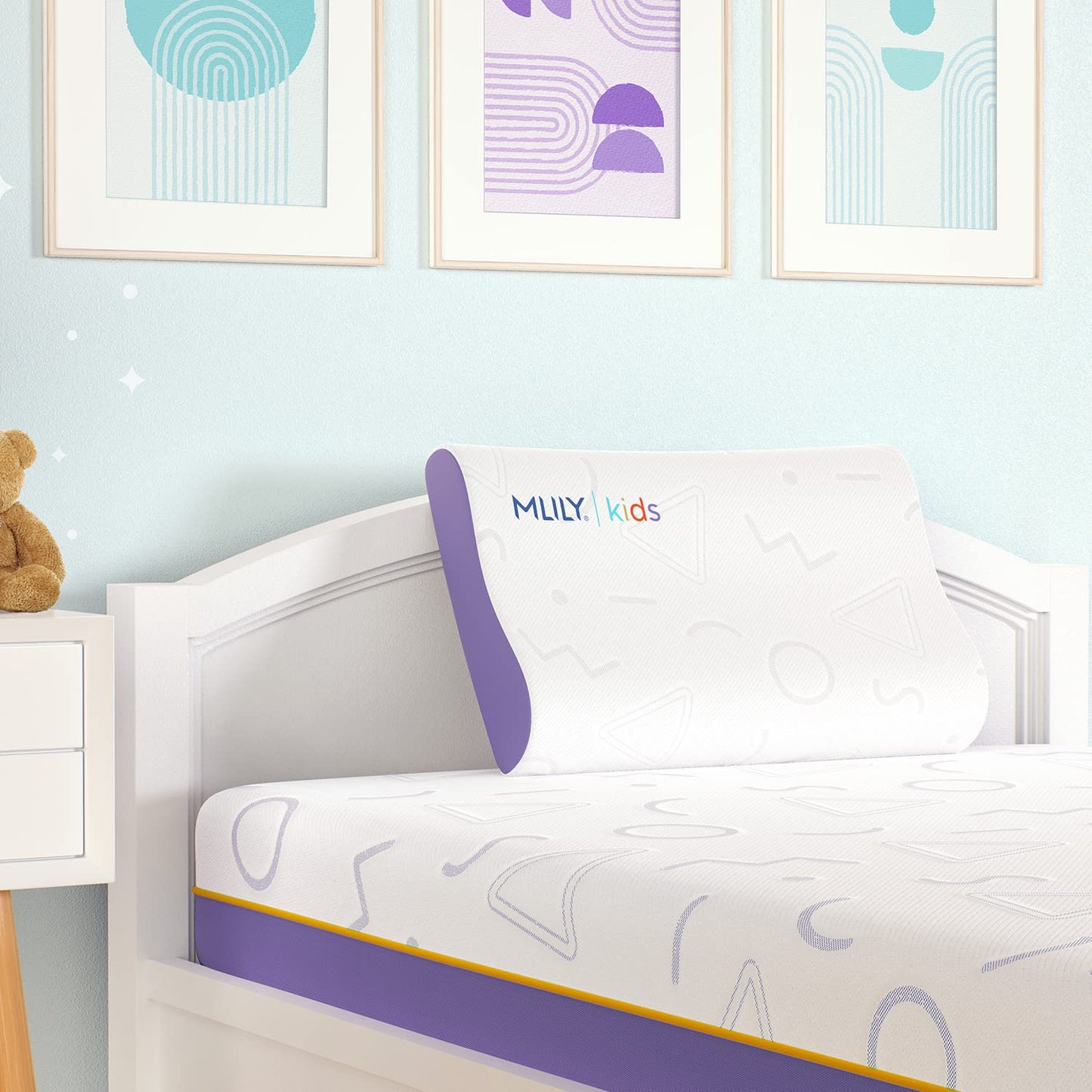 MLILY Kids Pillow for Sleeping, Adjustable Kids Memory Foam Pillow for Bed Set, Breathable and Cooling Pillows for Kids Boy Girl, CertiPUR-US Certified, 12x20 Inch, Blue