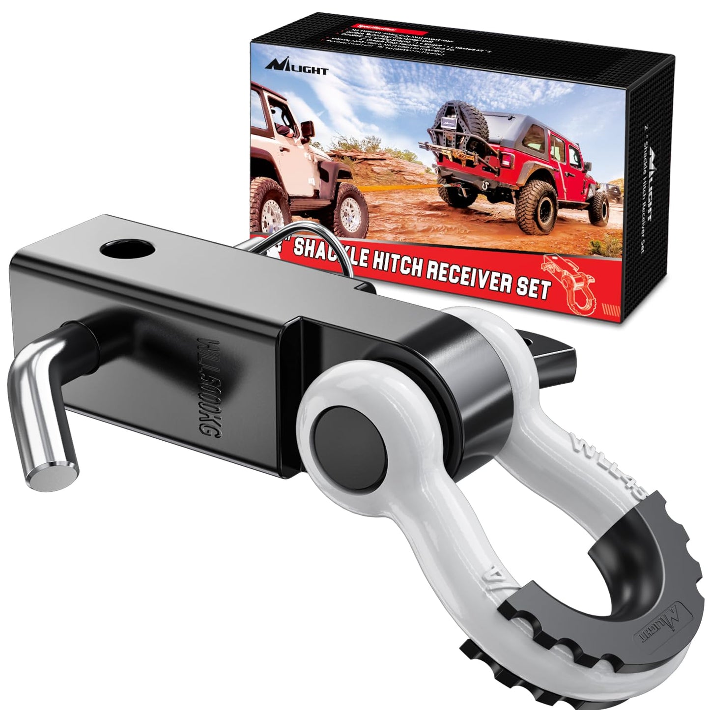 Nilight Anti-Theft Shackle Hitch Receiver 2Inch 45000 LBs Breaking Strength 3/4" Anti-Theft D Ring Shackle 5/8" Trailer Hitch Lock Pin Heavy Duty Solid Towing Kit for Trucks Off Road (Black)