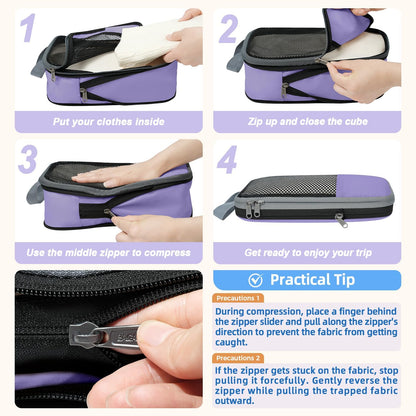 BAGAIL 4er-Set Kompressions-Packwürfel Reise-erweiterbare Packorganizer (Schwarz, 4er-Set)