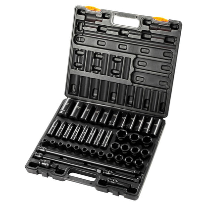 VEVOR 91-Piece 1/2" Drive Impact Socket Set, SAE (5/16" to 1-1/4") & Metric (8 to 32 mm), CR-V, Deep & Shallow, 6 Point, Ratchet Handle, Universal Joint, Adapters, Extension Bars (3, 5, 10 in)