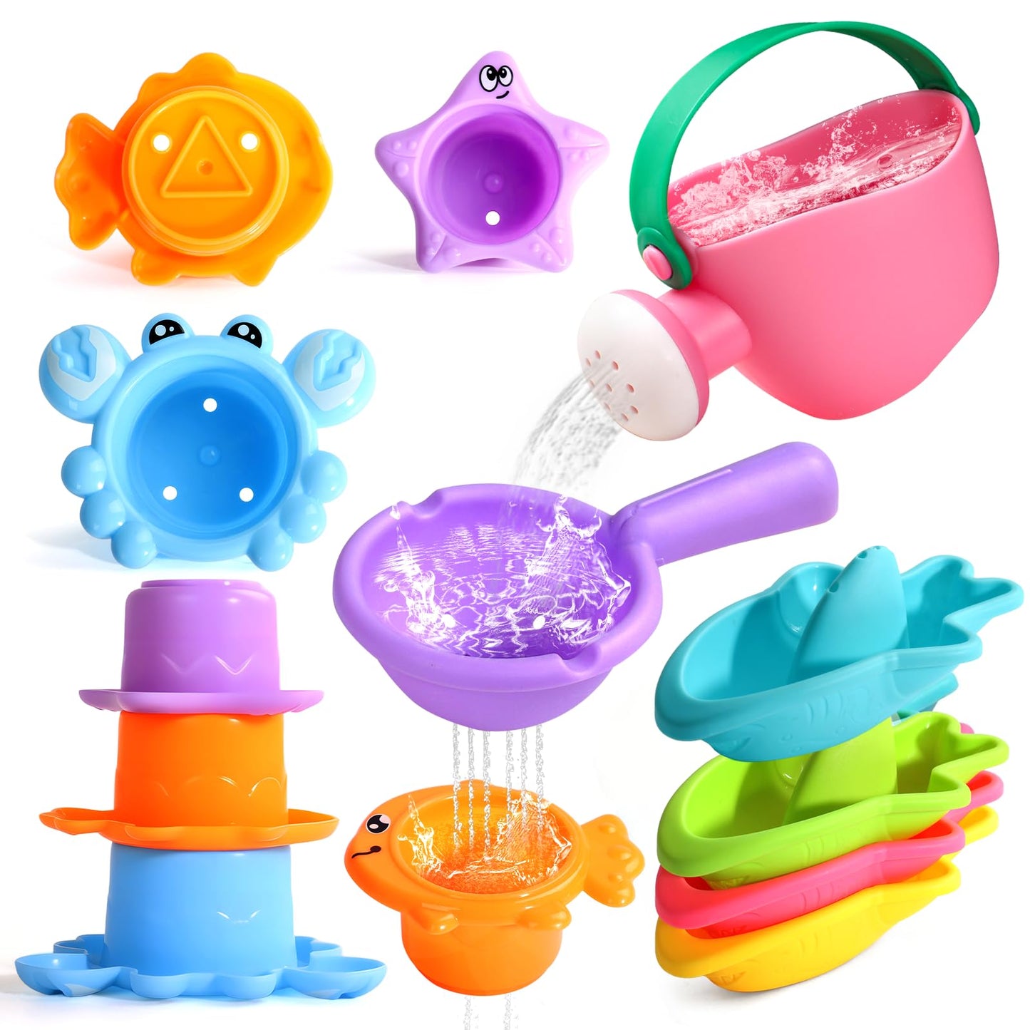 Fajiabao Baby Bath Toys for Kids Ages 1-3 Toddler Bath Toys Mold Free for 2-4 Bathtub Sand Beach Pool Water Toys for 1+ Year Old Girl Gifts 5 PCS (Color Random)
