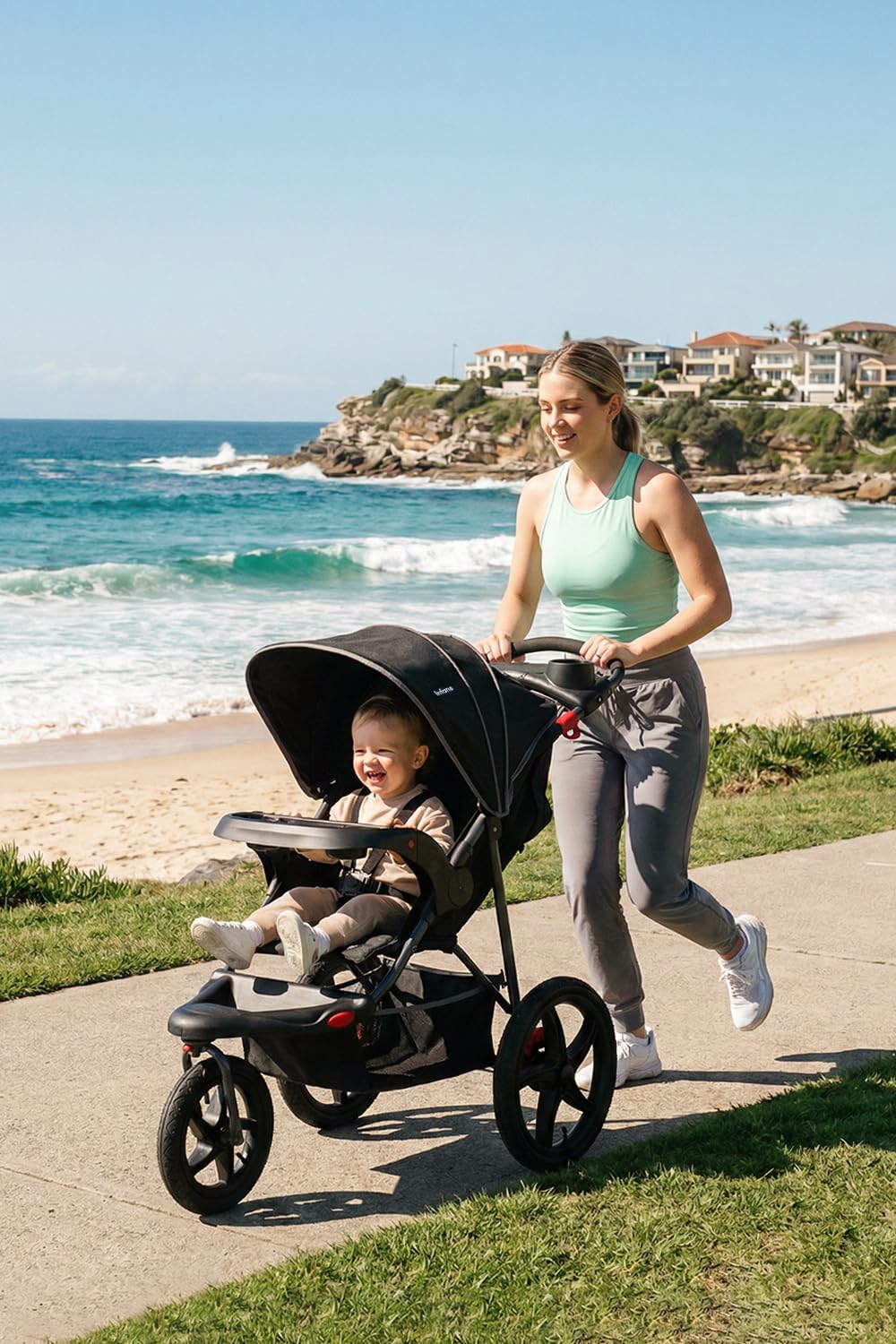 INFANS Jogging Stroller, Foldable Jogger with Air-Filled Tires Shock Absorbing Suspension Adjustable Backrest, Baby Running Strollers
