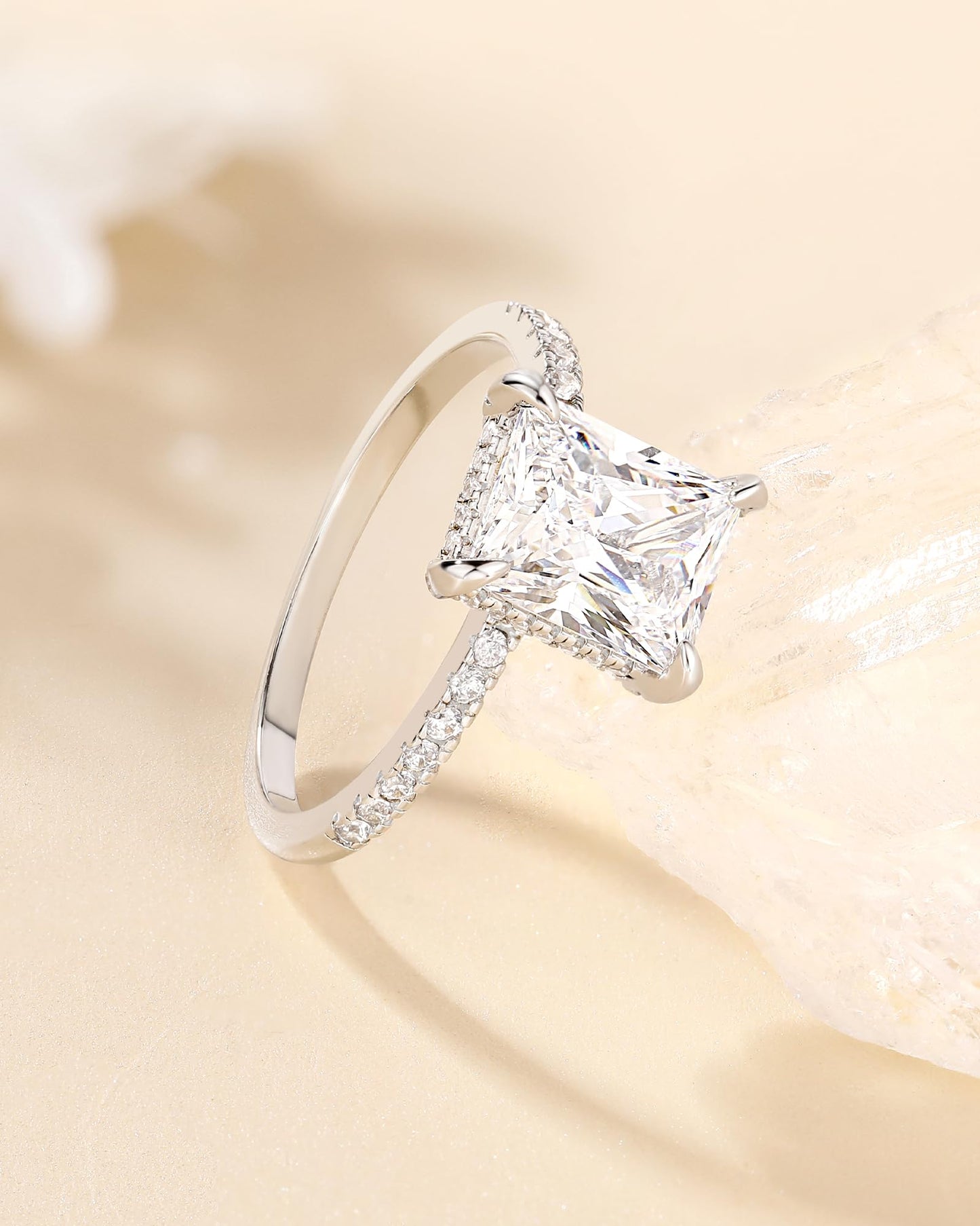 TIGRADE 4-Karat-Verlobungsring für Damen, Radiant-Schliff, Zirkonia, Ehering, CZ-Verlobungsring, Jahrestagsring, Größe 3-13, Silber, Größe 5