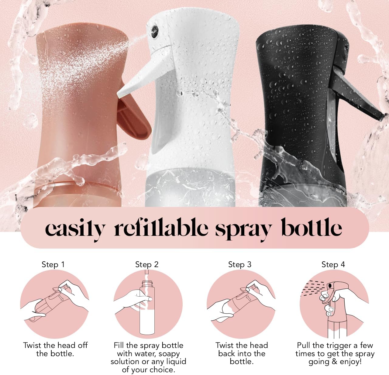 Kitsch Sprühflasche für Haare – Kontinuierlicher Wasserzerstäuber mit ultrafeinem Sprühnebel für Hairstyling, Barbiere, Salons, Reinigung, Pflanzen, vielseitige Sprühflaschen – Aus recyceltem Kunststoff – Terrakotta, 150 ml