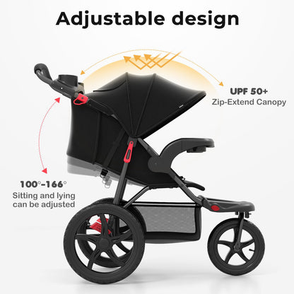 INFANS Jogging Stroller, Foldable Jogger with Air-Filled Tires Shock Absorbing Suspension Adjustable Backrest, Baby Running Strollers