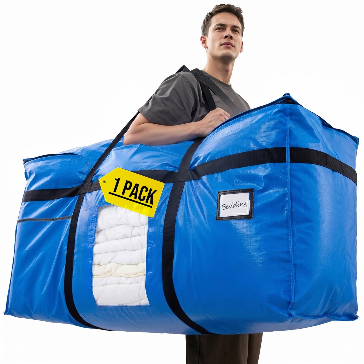 TAILI 69 Gallon Extra Large Storage Bags, XXL Blue Heavy Duty Moving Bags For Storage with Visible Window, Wrap Around Handles, Totes for Space Saving, Alternative to Moving Boxes (2 Pack)