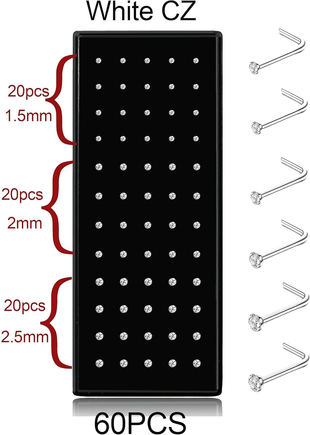 Thunaraz 60-120 Stück Edelstahl Nasenpiercing Ringe Stecker Körperschmuck 20G-22G 1.5mm 2mm 2.5mm
