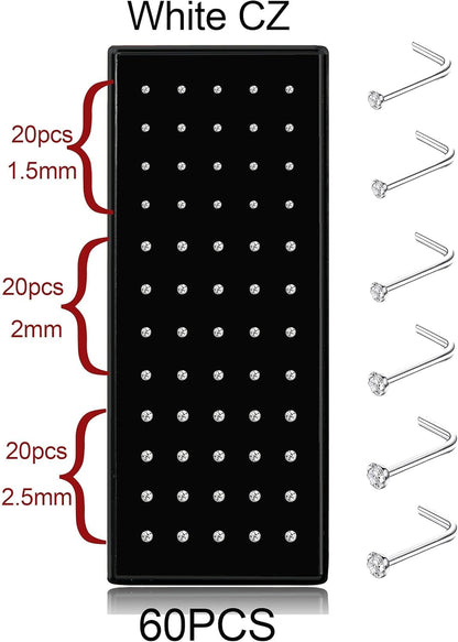 Thunaraz 60-120 Stück Edelstahl Nasenpiercing Ringe Stecker Körperschmuck 20G-22G 1.5mm 2mm 2.5mm