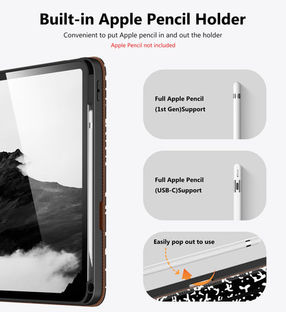 DTTO for iPad A16 Case, iPad 11th / 10th Generation Case (2025/2022), 360 Degree Rotating Premium Leather Folio Stand Cover with Pencil Holder, Brown