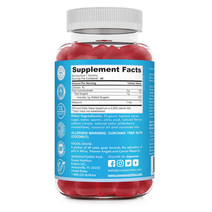 RUWAA NUTRITION Kids Melatonin Gummies 1 mg, Safe, Drug-Free & Effective Natural Sleep Aid for Kids. Children Melatonin Gummy, Gluten-Free Vegetarian Restful Sleep Support for Ages 4+. 360ct (6)
