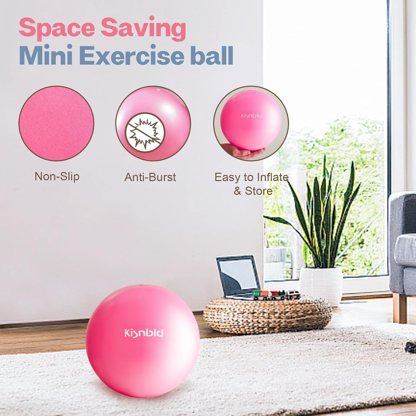 kisnbld Kleiner Gymnastikball, 9 Zoll Mini Pilates Ball, Anti-Burst und Rutschfester Mini Yoga Ball für Stabilität, Fitness, Physiotherapie, Dehnung und Rumpfkrafttraining zu Hause, im Fitnessstudio und Büro