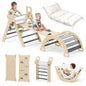 BlueWood Pikler Triangle Set with Cushion, 8-in-1 Climbing Toys for Toddlers, Montessori Philosophy Play Jungle Gym with Arch, Ramp, Ladder(Natural Wood)