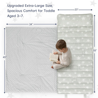 PHF Toddler Nap Mat with Removable Pillow and Minky Blanket, Rollup Design Kids Sleeping Mat, Slumber Bags for Boys, 55"x23" Toddler Sleeping Bag for Daycare Preschool Travel Camping, Space