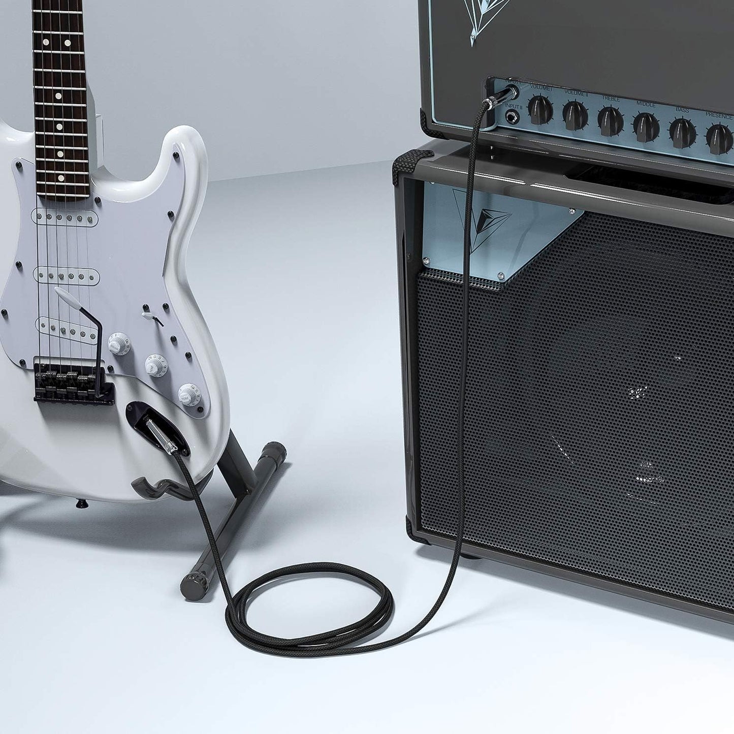 Gitarrenkabel 3m New bee E-Instrumentenkabel Bassverstärkerkabel für E-Gitarre, Bassgitarre, E-Mandoline, Pro Audio (Winkelstecker auf Gerader Stecker, Schwarz)