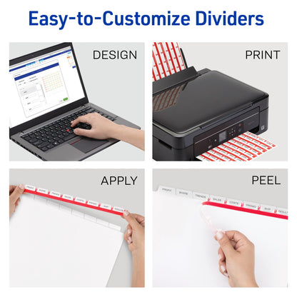 Avery 5 Tab Dividers for 3 Ring Binder, Easy Print & Apply Clear Label Strip, Index Maker Customizable White Tabs, 50 Sets (11556)