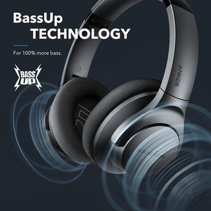 Soundcore Anker Life Q20 Hybrid Active Noise Cancelling Headphones, Wireless Over Ear Bluetooth Headphones, 60H Playtime, Hi-Res Audio, Deep Bass, Memory Foam Ear Cups, Travel, Office, USB-C Charging
