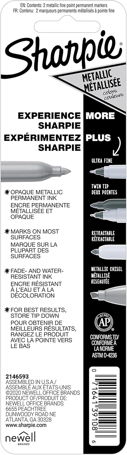 Sharpie Metallic Permanentmarker, Feine Spitze, Silber, 2 Stück