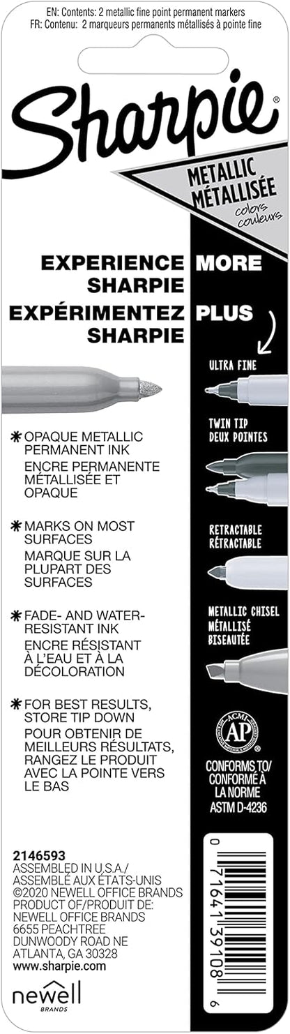 Sharpie Metallic Permanentmarker, Feine Spitze, Silber, 2 Stück
