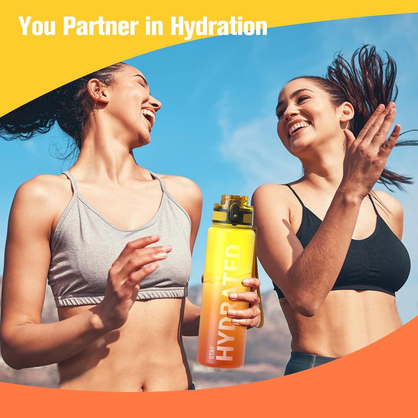 Sahara Sailor Trinkflasche, 950ml Motivations-Sportflasche mit Zeitmarkierung – Trinkzeiten – Tritan, BPA-frei, weite Öffnung auslaufsicher, Fast-Flow-Technologie mit Reinigungsbürste (1 Flasche)