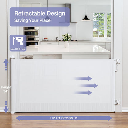 Retractable Baby Gates No Drilling, PRObebi Retractable Dog Gate for the House Extends to 54" Wide 33" Tall, Gates for Baby Indoor, Stair Gate for Outdoor, Staris, Hallways, Doorways, Deck, Porch