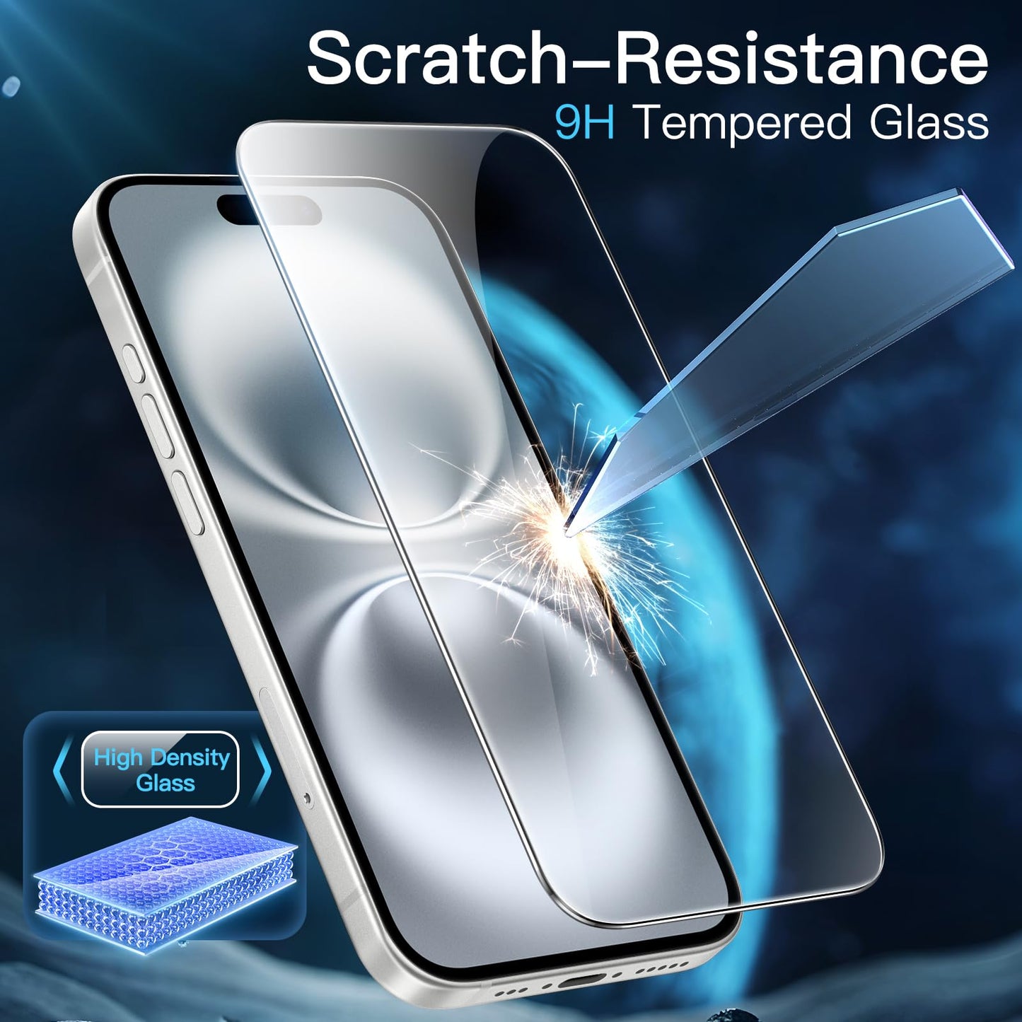 JETech Displayschutzfolie für iPhone 16 6,1 Zoll, gehärtetes Glas mit einfachem Installationstool, Case-Friendly, HD Klar, 3 Stück