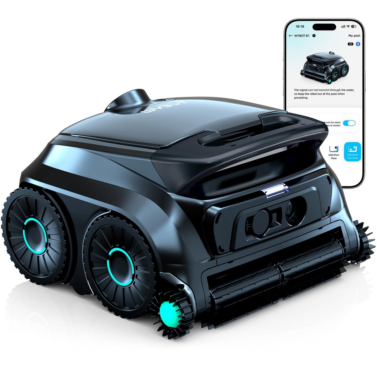 (2026 NEW) WYBOT B1 Cordless Robotic Pool Vacuum for Inground Pools, Six-Roller Brush 4-in-1 Smart Pool Cleaner, Edge Cleaning High Obstacle Crossing, Lightweight, App Navigation, Gray Black