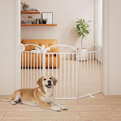 SNUOWU 4 Panels Full Matel Freestanding Dog Gates with Door, 96"Extra Wide 36"Tall Free Standing Dog Pet Gate for Indoor & Outdoor. Foldable Pet Fences for Doorways, House, Stairs, Porch, Deck, Yard