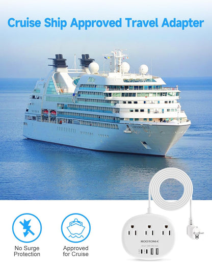 Europäischer Reiseadapter mit USB C, 3 AC-Steckdosen, 4 USB-Anschlüssen (2 USB-C, 4.8A/24W) Kanadisch-Europäische Reise-Steckdosenleiste für EU, Spanien, Frankreich, Deutschland, Island, Griechenland, 0,9 m