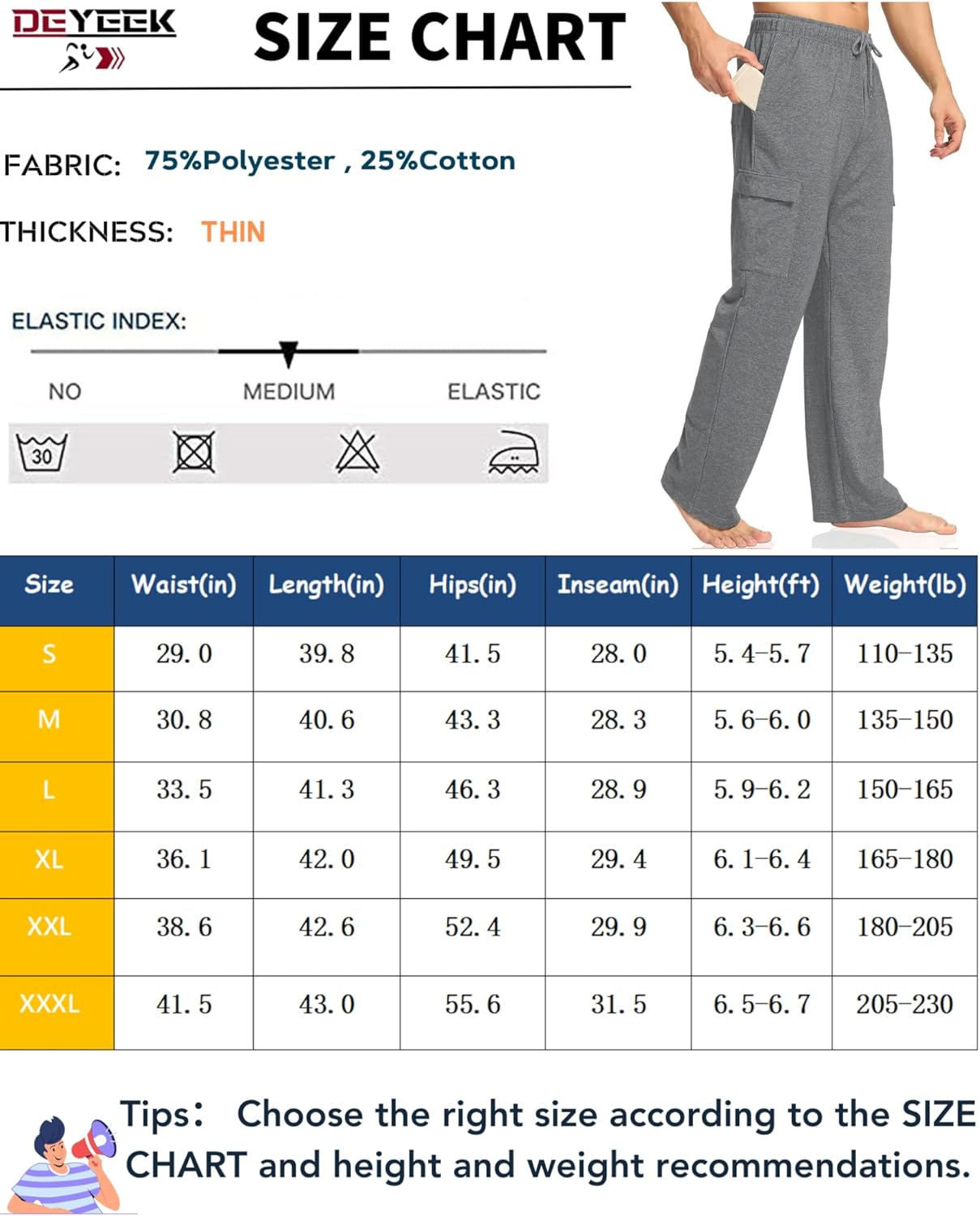 Deyeek Herren Cargo Jogginghose Open Bottom Baggy Leichte Cargo Sweatpants für Männer Locker sitzende Freizeithose mit Taschen
