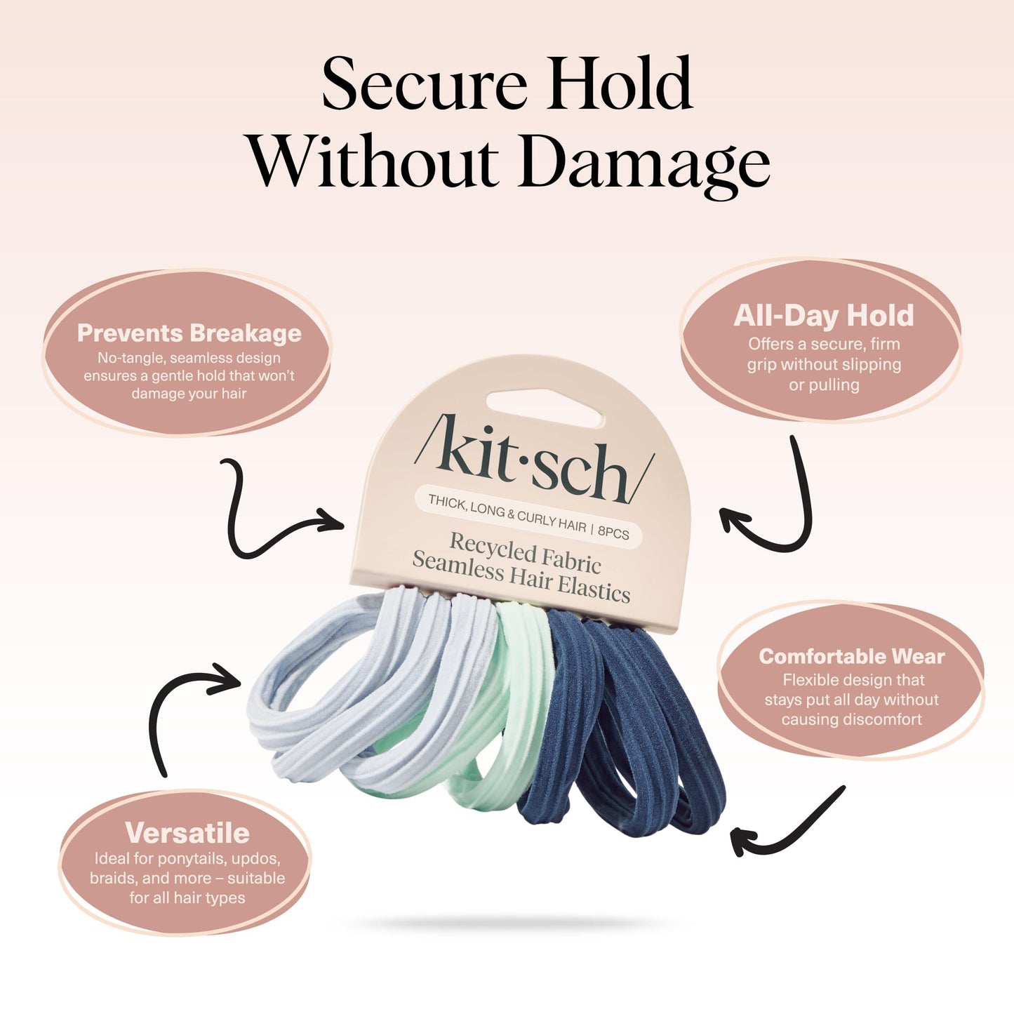 Kitsch Schwarze Haargummis ohne Haarschäden – Starke, dehnbare Haarbänder | Weiche Nylon-Pferdeschwanzhalter, ziepen nicht, ideal für Hochsteckfrisuren und Zöpfe | Ideale Geschenke für Frauen – Schwarz, 20 Stück