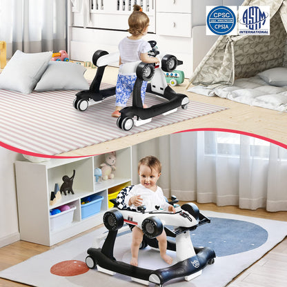 BABY JOY 4-in-1 Baby Walker, Foldable Activity Walker with Adjustable Height & Speed, Music, Lights, Anti-Rollover, Toddler Push Walker, Baby Walker with Wheels for Boys Girls 6-18 Months (Pink)